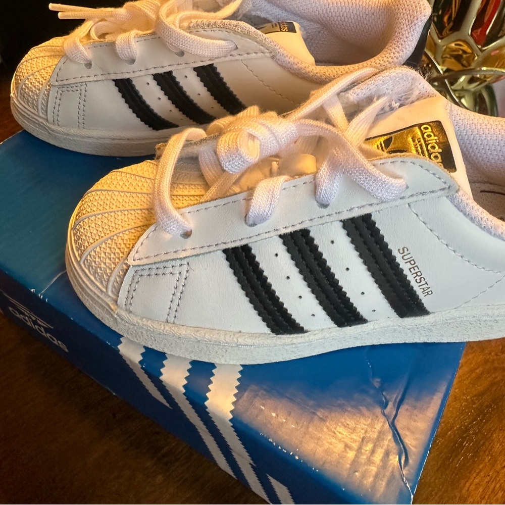 Adidas Kids Superstar White with Black Stripes